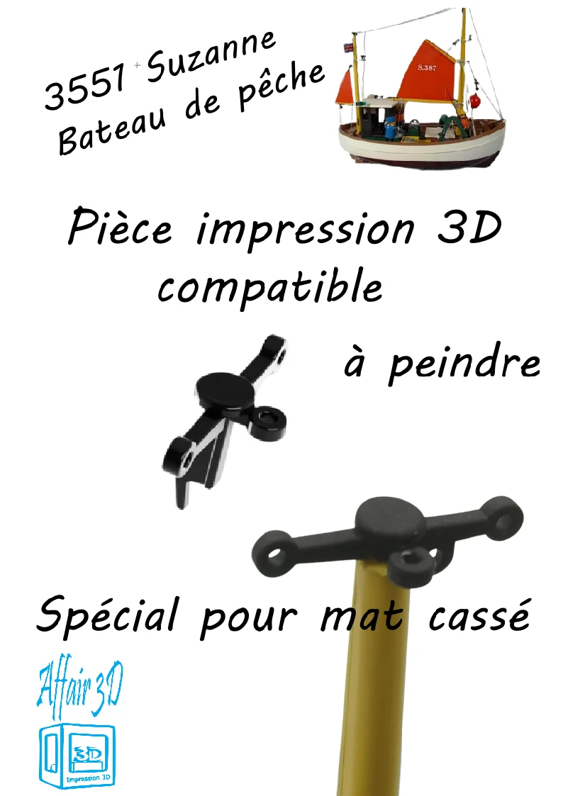 3551 Custom compatible Playmobil 3D - 1 haut de mat spécial mat cassé Suzanne