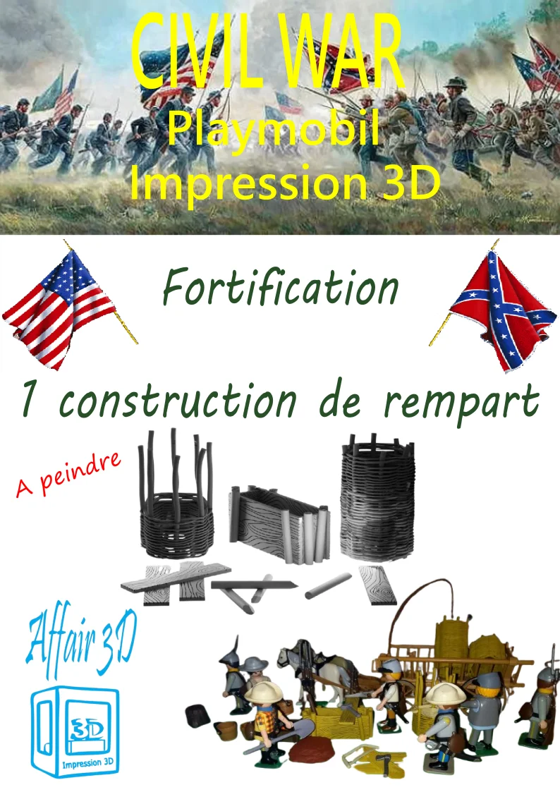 Custom Playmobil ACW  3D -  1 construction de rempart- fortification - redoute