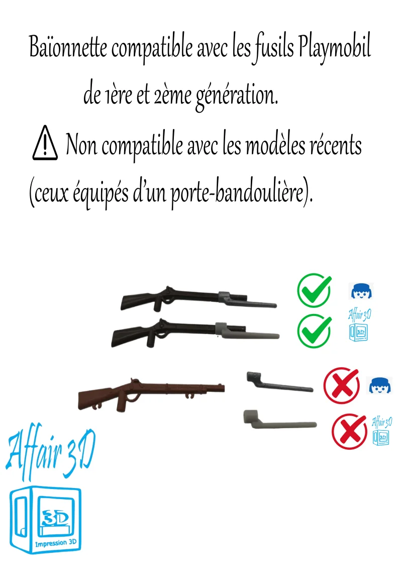 Custom Playmobil ACW en impression 3D - Lot de 5 baïonnettes