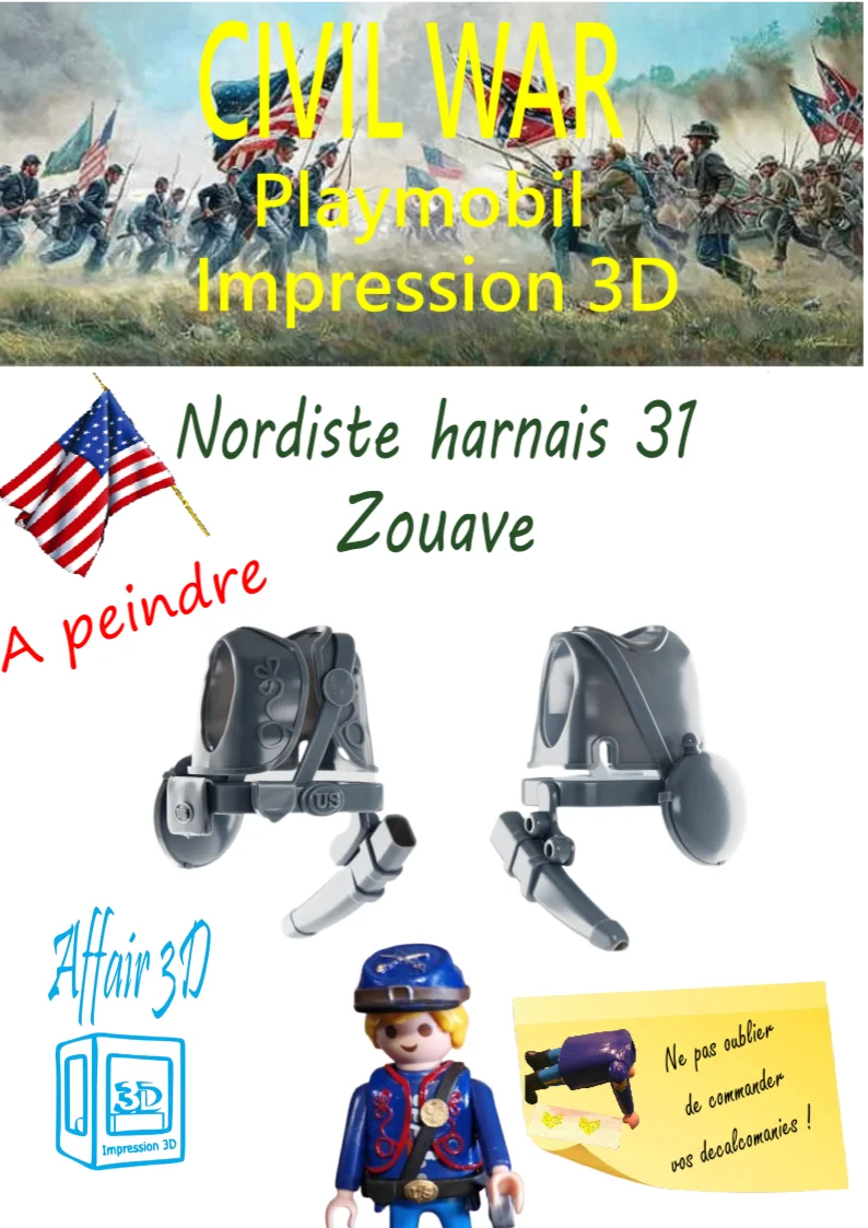 Custom Playmobil ACW en impression 3D - Nordiste soldat Zouave - harnais 31