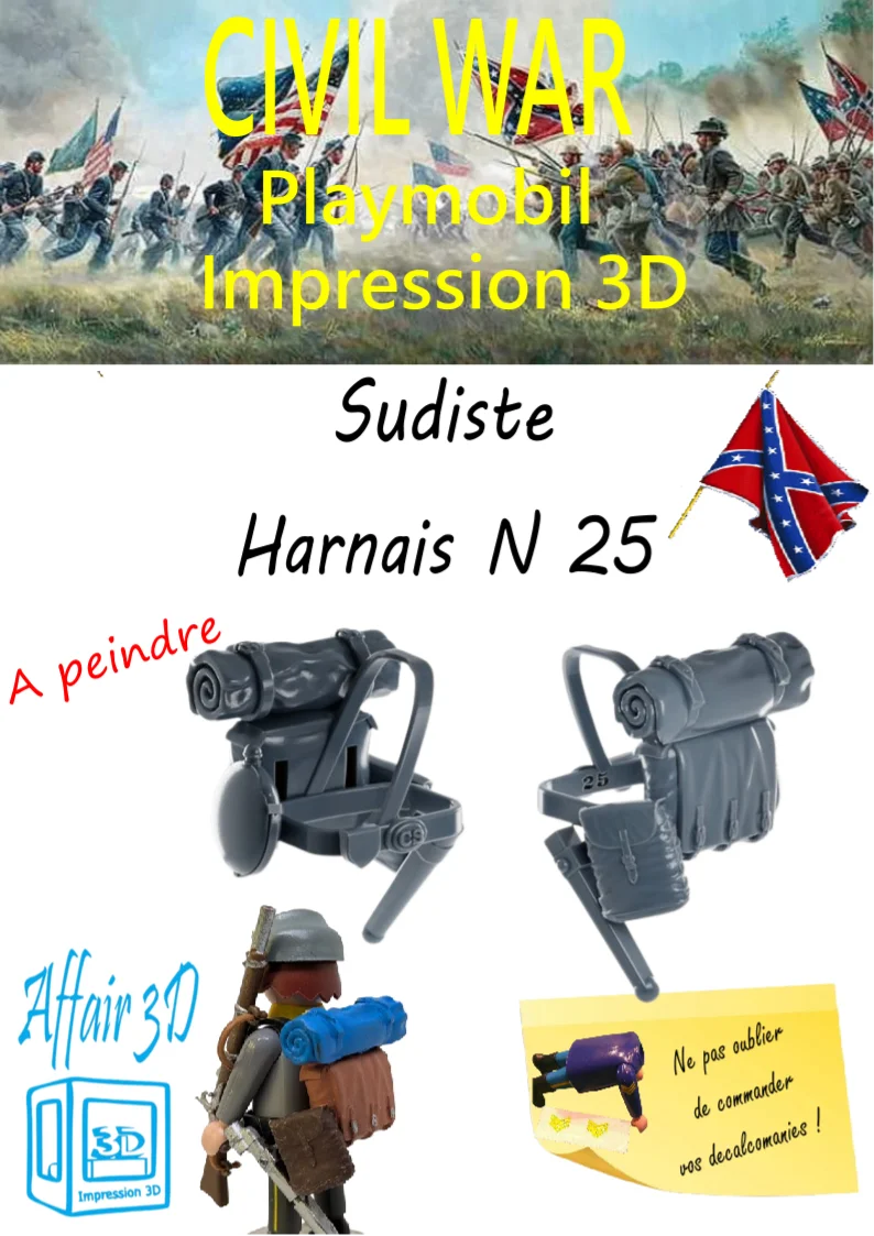 Custom Playmobil ACW en impression 3D - Sudiste soldat - harnais 25