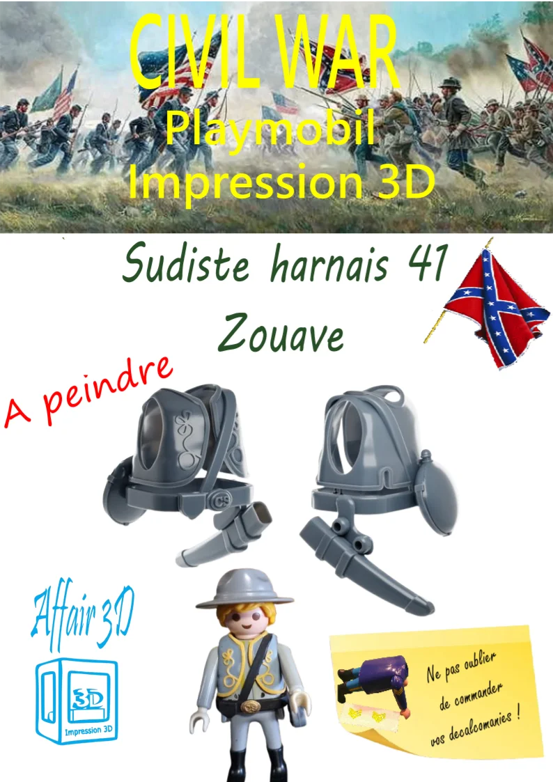 Custom Playmobil ACW en impression 3D - Sudiste soldat Zouave - harnais 41