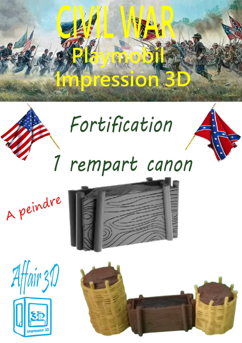 Custom Playmobil ACW impression 3D - 1 rempart canon - redoute - fortification