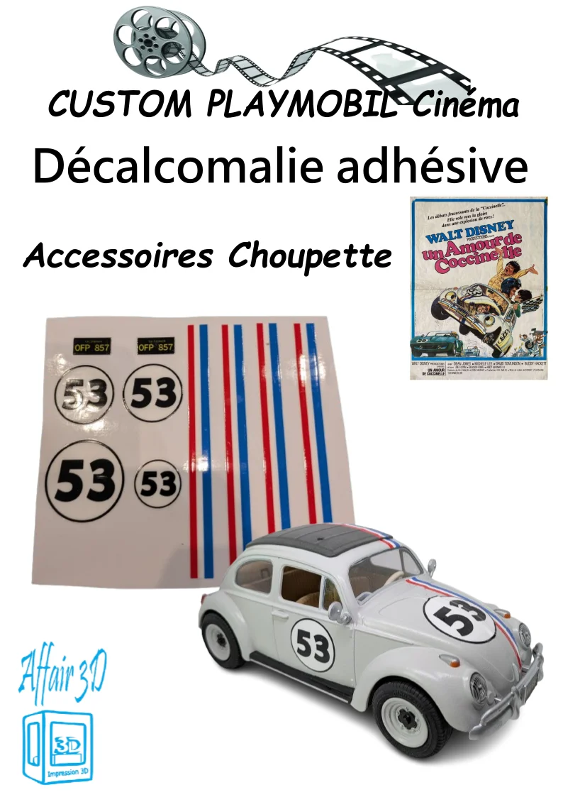 Custom Playmobil Cinéma Décalcomanie adhésive - choupette - coccinelle Herbie