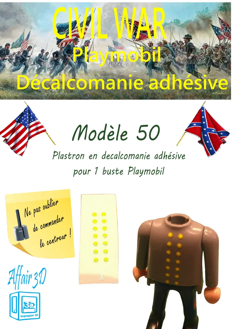 Custom Playmobil Décalcomanie adhésive - ACW - 1900 - plastron bouton jaune N50