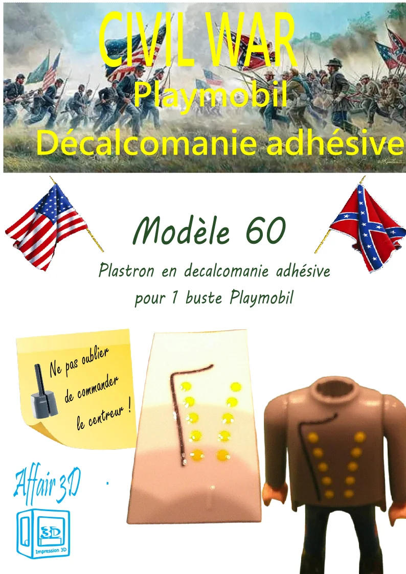 Custom Playmobil Décalcomanie adhésive - ACW - 1900 - plastron bouton jaune N60