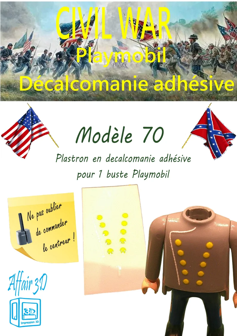 Custom Playmobil Décalcomanie adhésive - ACW - 1900 - plastron bouton jaune N70