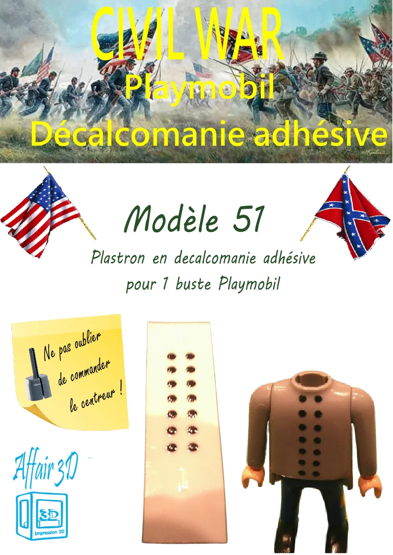 Custom Playmobil Décalcomanie adhésive - ACW - 1900 - plastron bouton noir N51