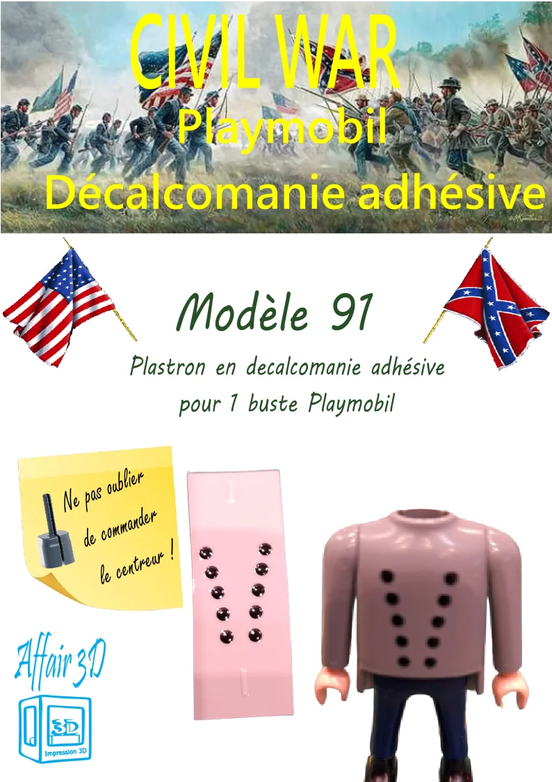 Custom Playmobil Décalcomanie adhésive - ACW - 1900 - plastron bouton noir N91