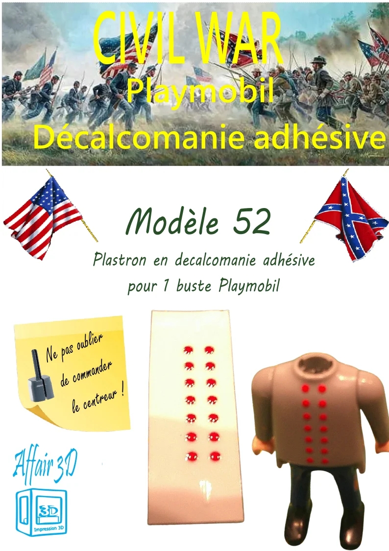 Custom Playmobil Décalcomanie adhésive - ACW - 1900 - plastron bouton rouge N52