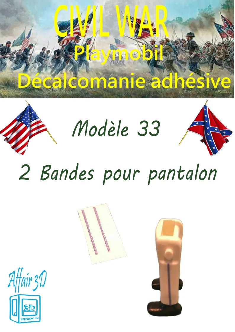 Custom Playmobil Décalcomanie adhésive - ACW - 2 bandes galon pantalon bleu N33