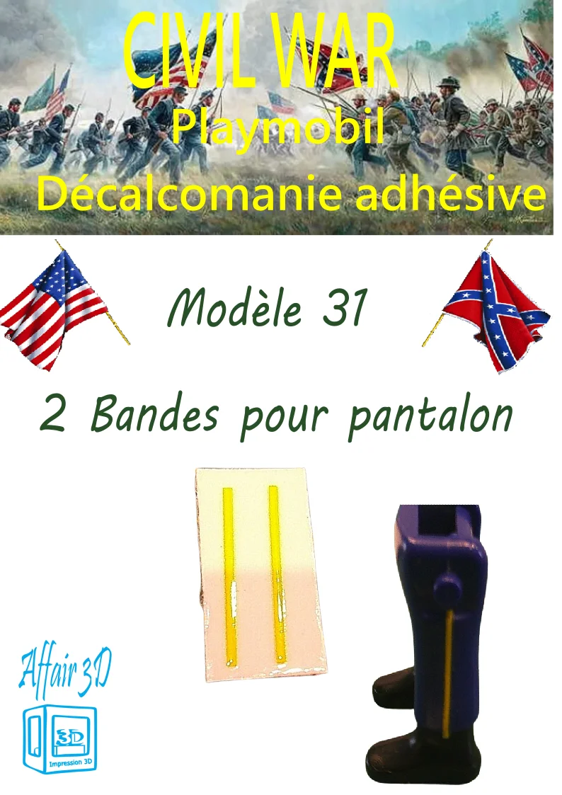 Custom Playmobil Décalcomanie adhésive - ACW - 2 bandes galon pantalon jaune N31