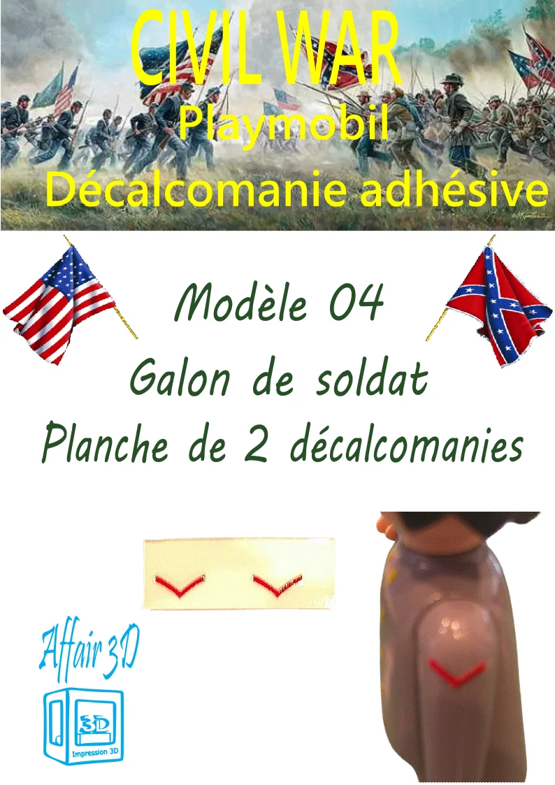 Custom Playmobil Décalcomanie adhésive - ACW - Galons rouge 004