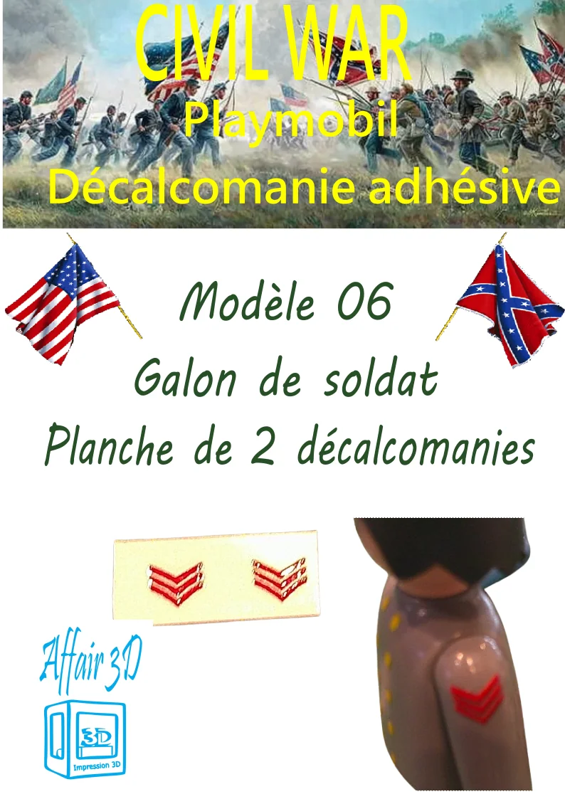 Custom Playmobil Décalcomanie adhésive - ACW - Galons rouge 006