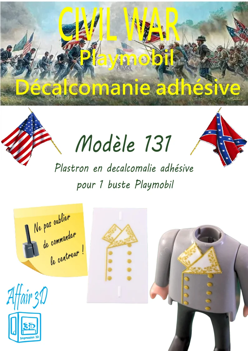 Custom Playmobil Décalcomanie adhésive - ACW - Napoléon - plastron jaune N131