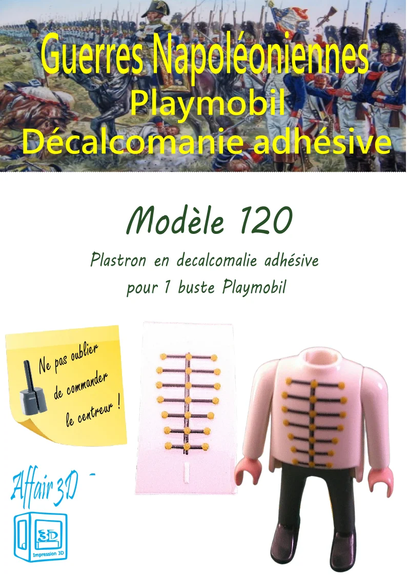 Custom Playmobil Décalcomanie adhésive - ACW - Napoléon - plastron noir N120