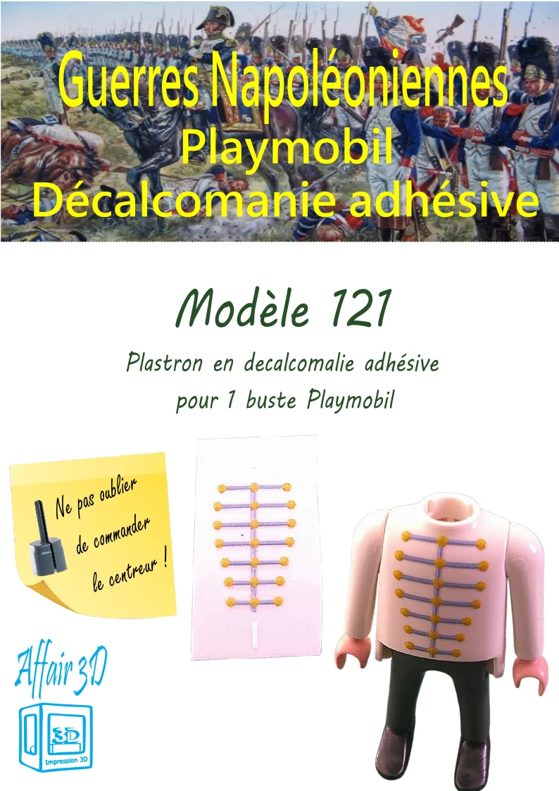 Custom Playmobil Décalcomanie adhésive - ACW - Napoléon - plastron noir N121