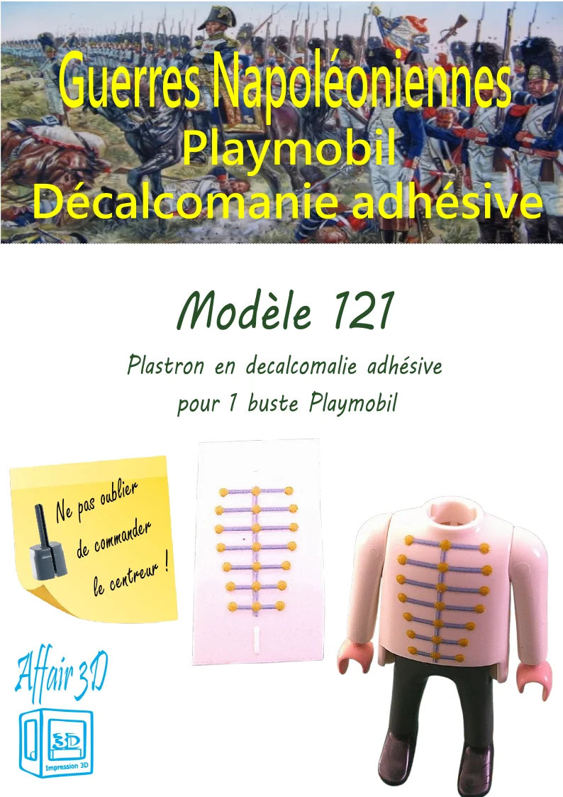 Custom Playmobil Décalcomanie adhésive - ACW - Napoléon - plastron noir N121