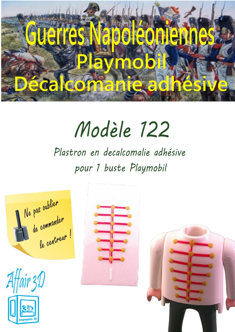 Custom Playmobil Décalcomanie adhésive - ACW - Napoléon - plastron rouge N122