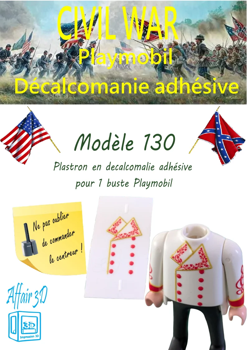 Custom Playmobil Décalcomanie adhésive - ACW - Napoléon - plastron rouge N130