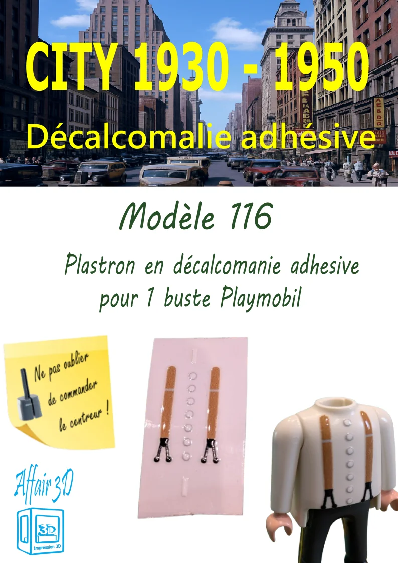 Custom Playmobil Décalcomanie adhésive - City 1930 -1950 - plastron N 116