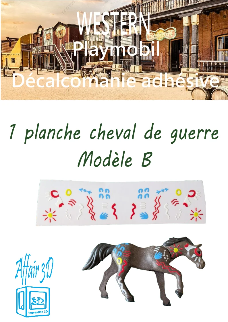 Custom Playmobil Décalcomanie adhésive - Indien- Western - cheval de guerre - B