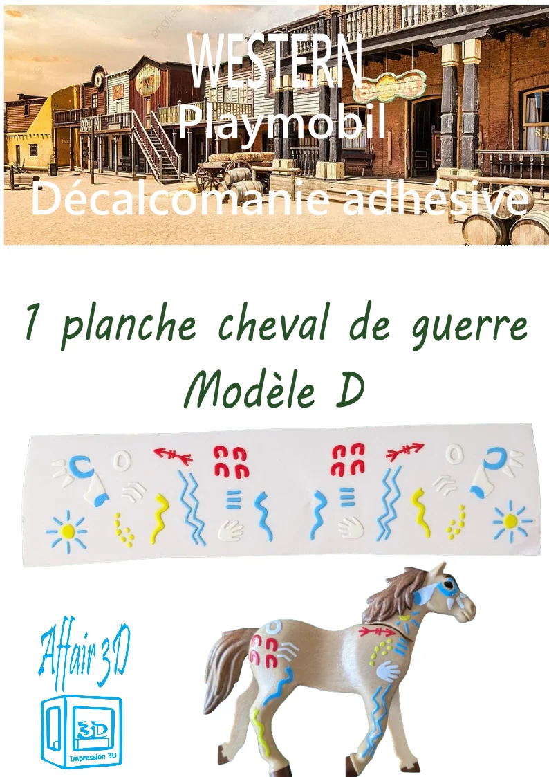 Custom Playmobil Décalcomanie adhésive - Indien- Western - cheval de guerre - D