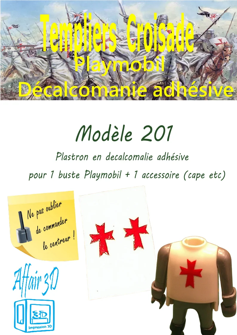Custom Playmobil Décalcomanie adhésive - Plastron Templiers N 201