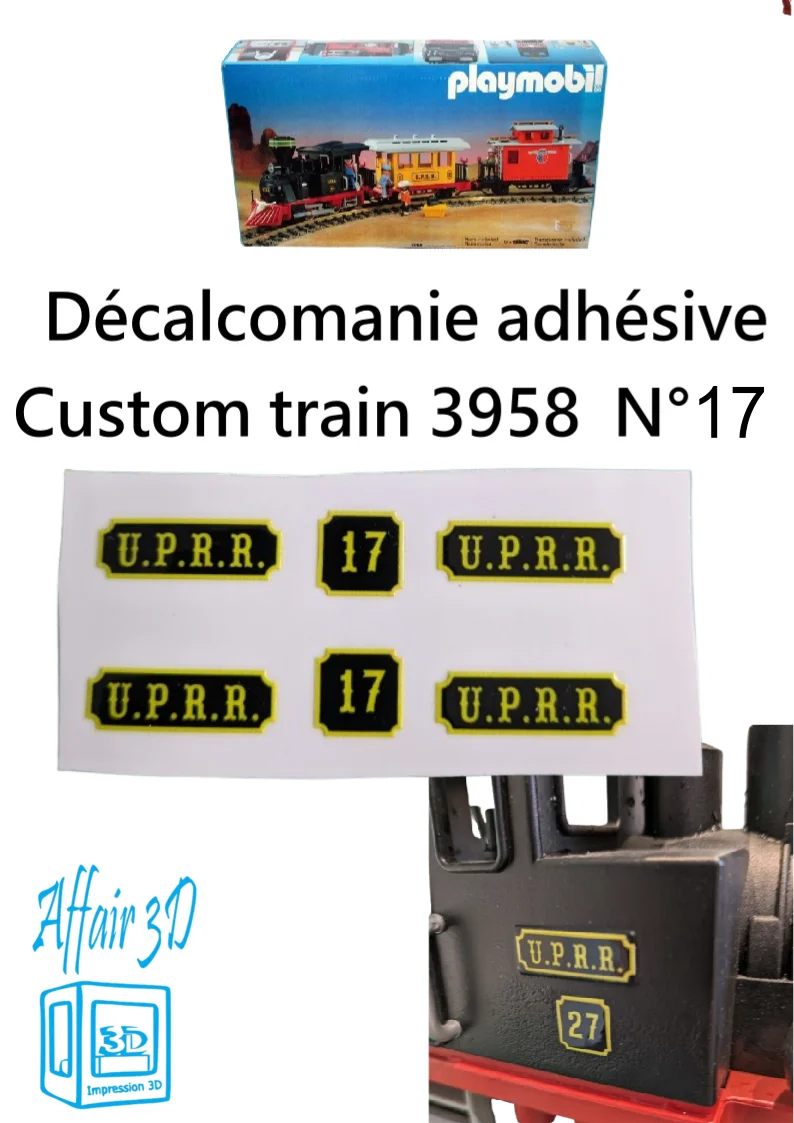 Custom Playmobil Décalcomanie adhésive - train 3958 - UPRR N 17