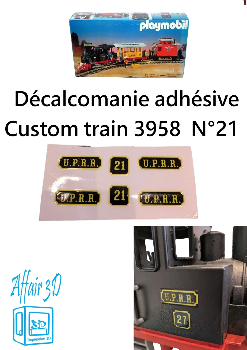 Custom Playmobil Décalcomanie adhésive - train 3958 - UPRR N 21