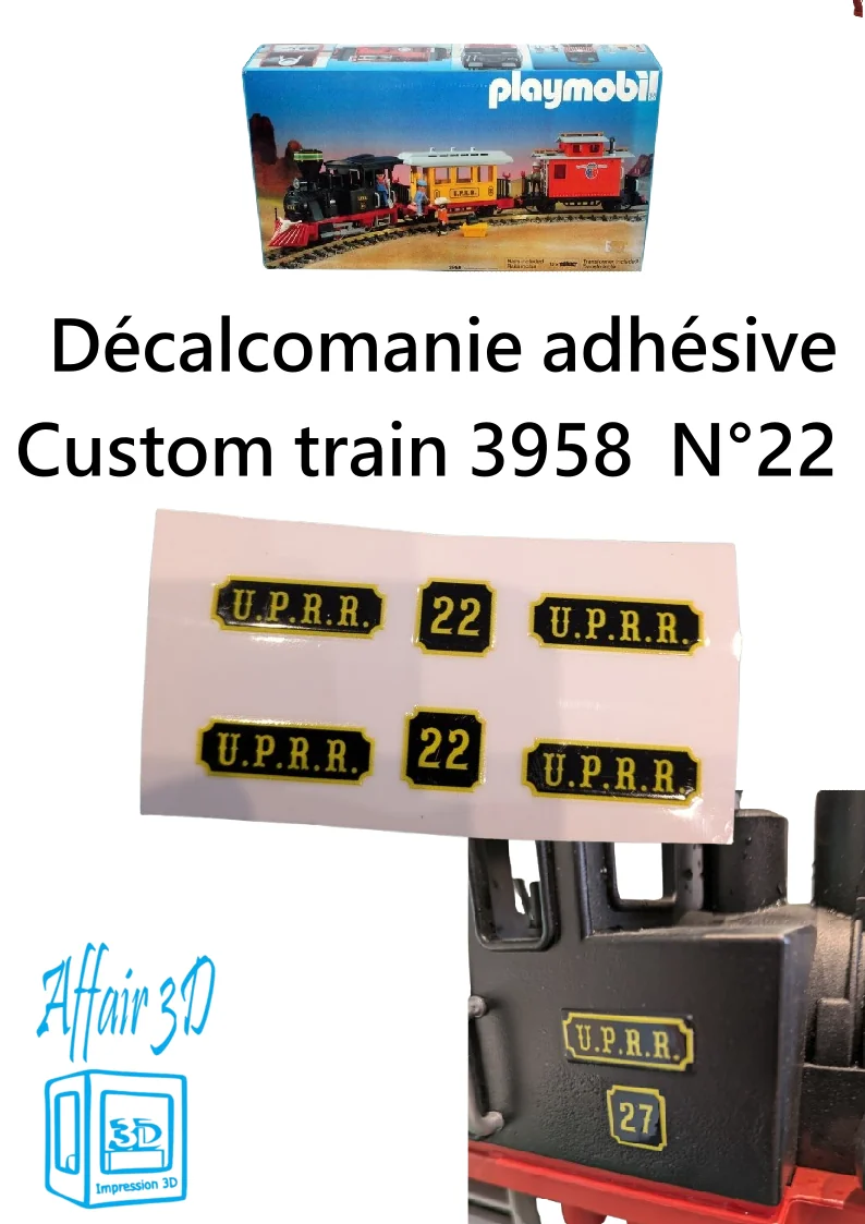 Custom Playmobil Décalcomanie adhésive - train 3958 - UPRR N 22