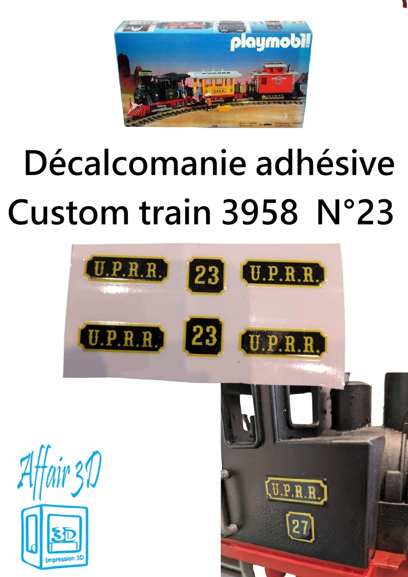 Custom Playmobil Décalcomanie adhésive - train 3958 - UPRR N 23