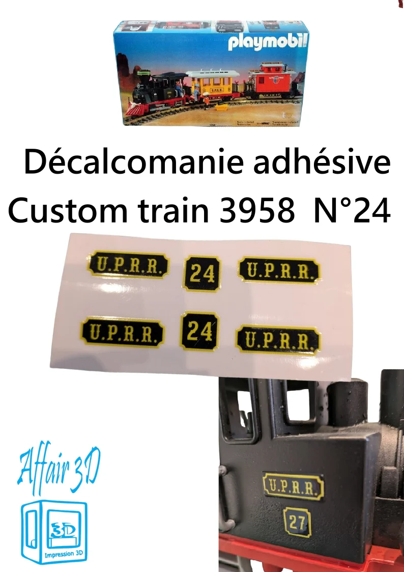Custom Playmobil Décalcomanie adhésive - train 3958 - UPRR N 24