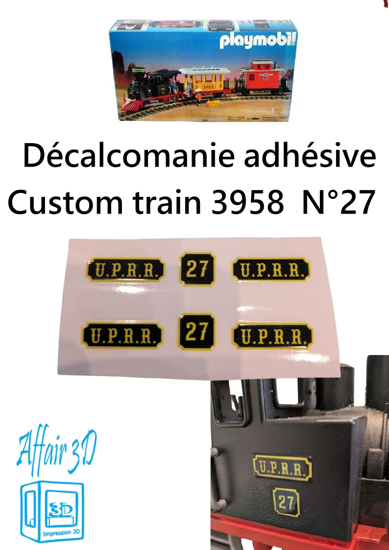 Custom Playmobil Décalcomanie adhésive - train 3958 - UPRR N 27