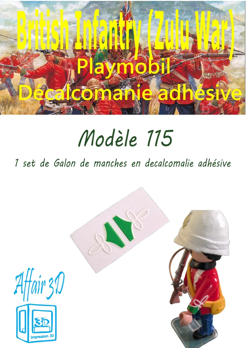 Custom Playmobil Décalcomanie adhésive - War British Zulu - Galons de manche 115