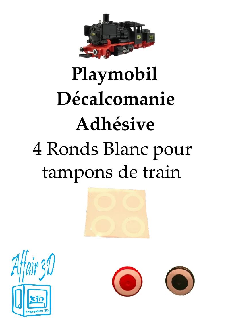 Custom train Playmobil Décalcomanie adhésive - 4 rond blanc tampons locomotive