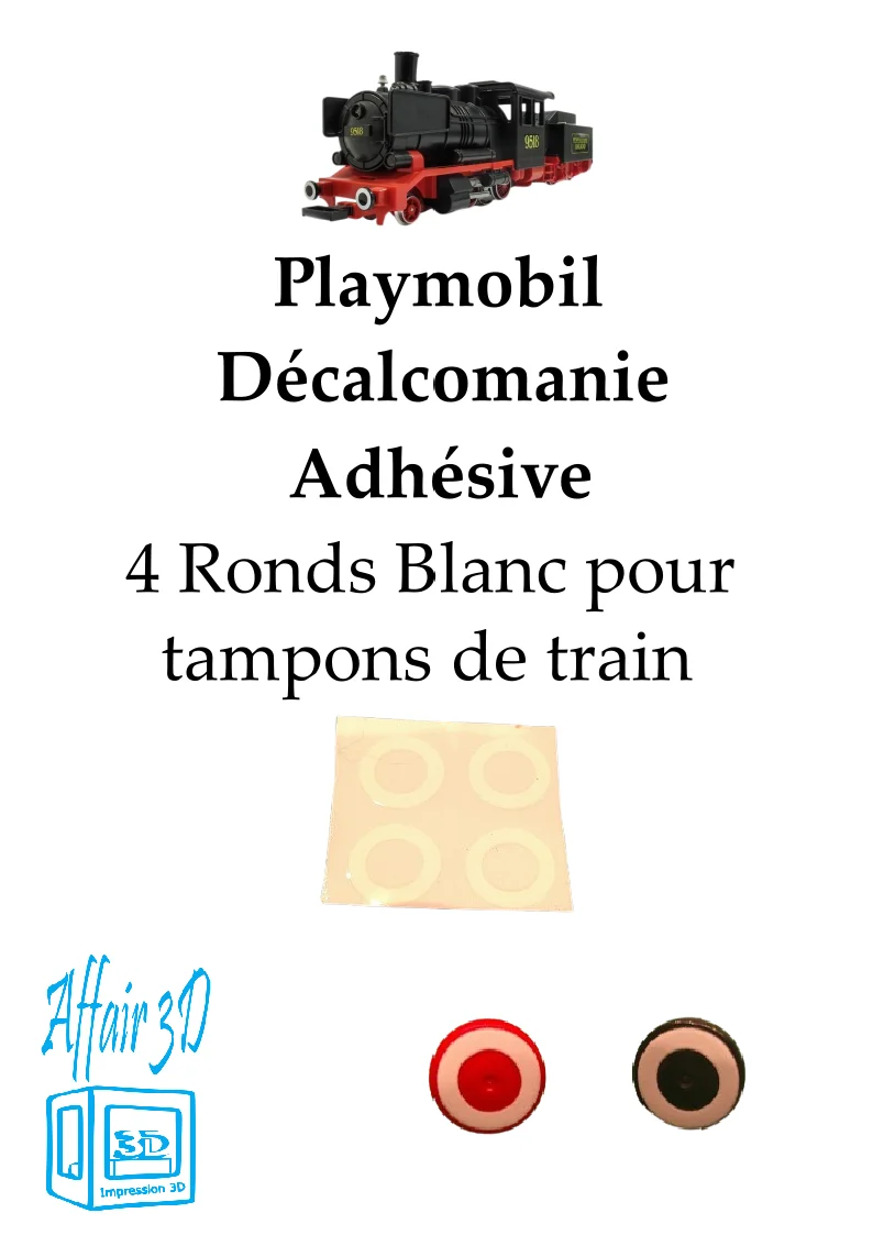 Custom train Playmobil Décalcomanie adhésive - 4 rond blanc tampons locomotive