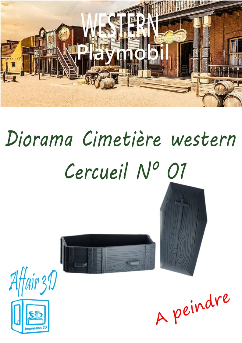 Custom western compatible Playmobil en 3D - 1 cercueil diorama N 01