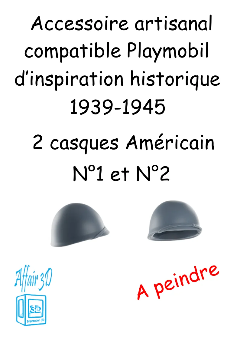 custom WW2 Playmobil (thème historique 1939-1945) - 2 casques Américain N1  N2