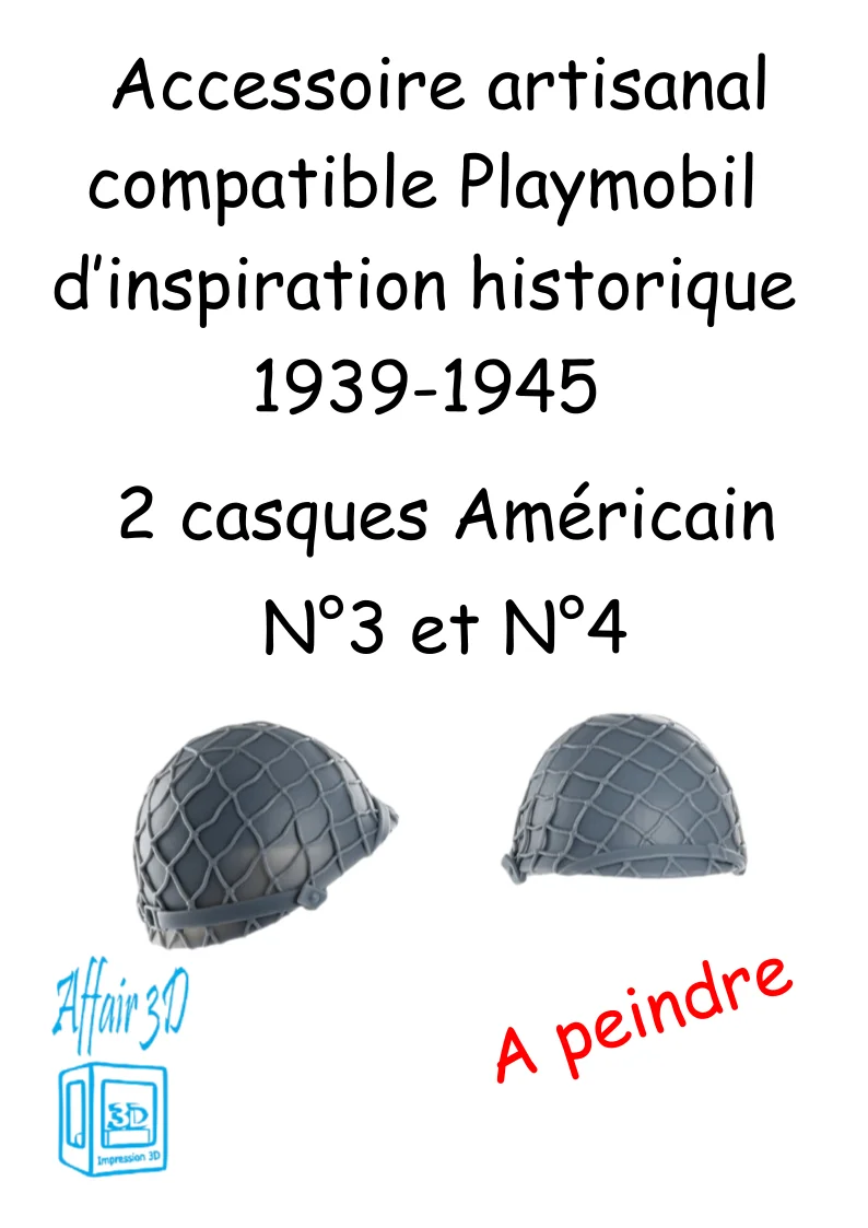 custom WW2 Playmobil (thème historique 1939-1945) - 2 casques Américain N3 N4