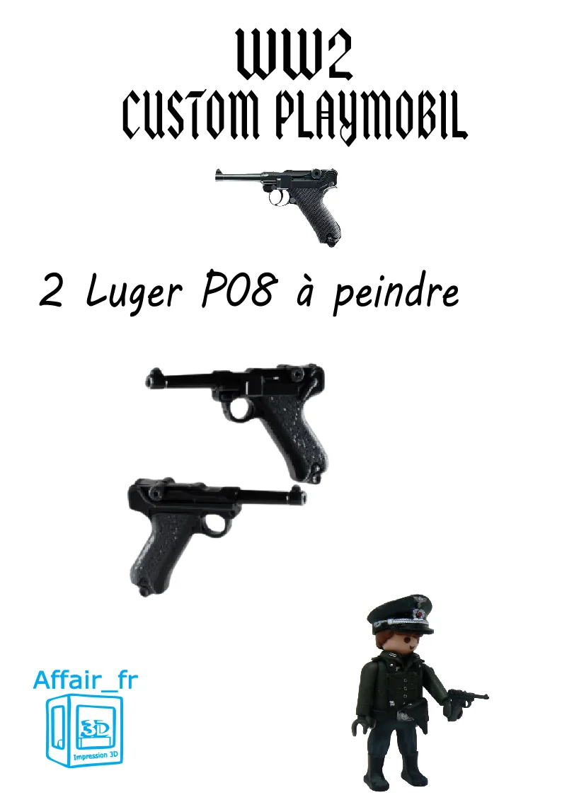 custom WW2 Playmobil (thème historique 1939-1945) - 2 pistolet Luger Allemand