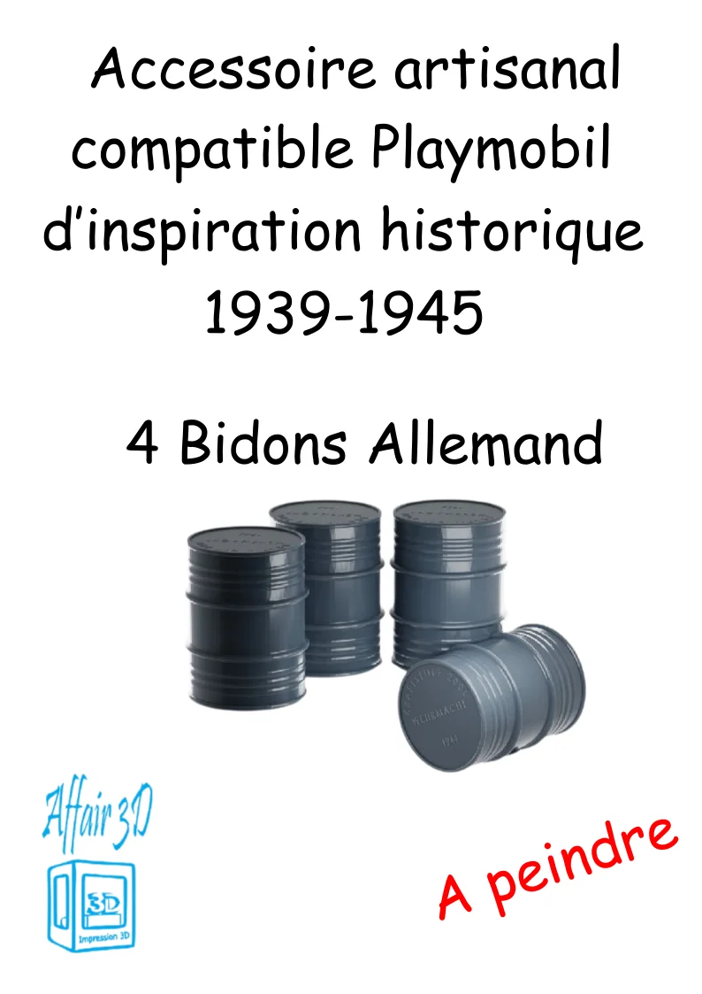 custom WW2 Playmobil (thème historique 1939-1945) - 4 bidons essence Allemand