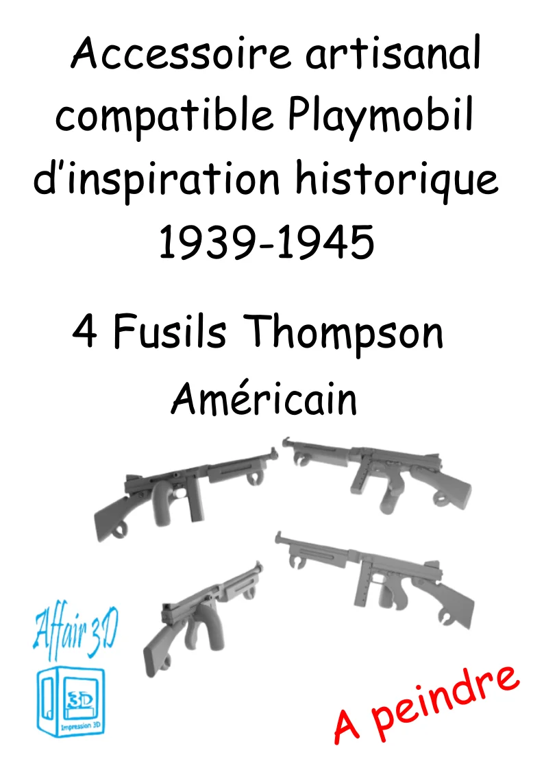 custom WW2 Playmobil (thème historique 1939-1945) - 4 fusils Thompson Américain