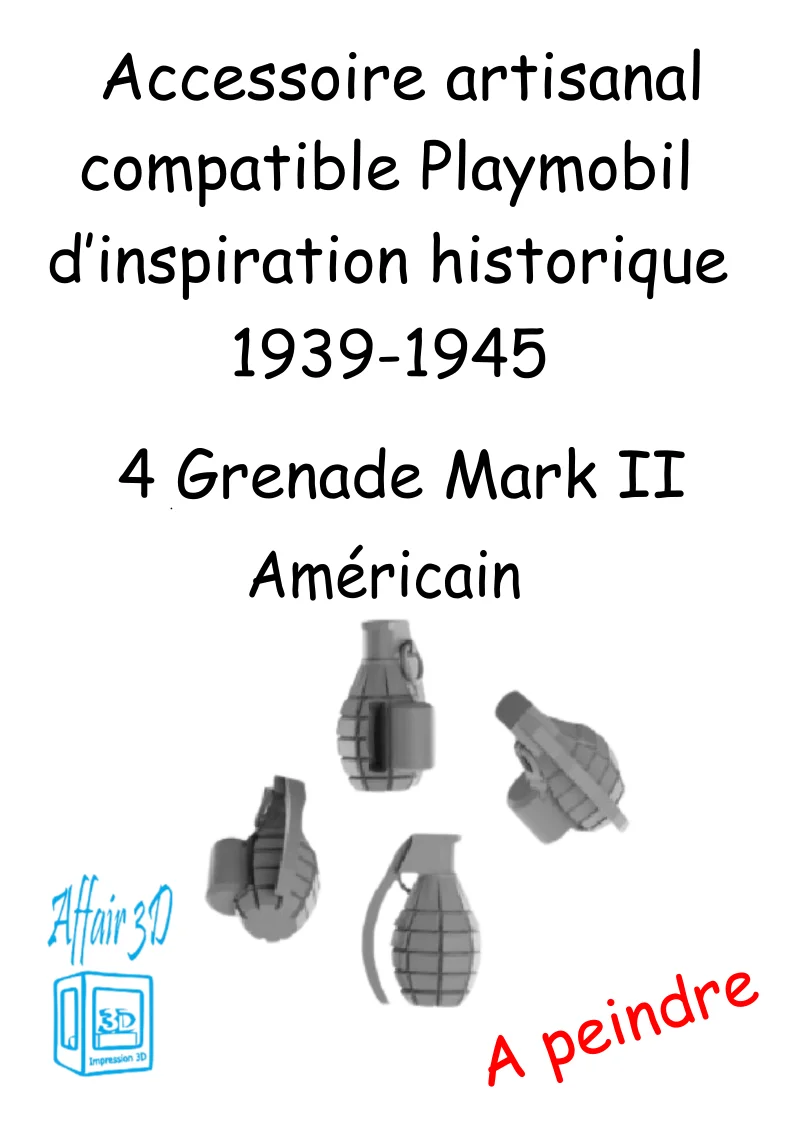 custom WW2 Playmobil (thème historique 1939-1945) - 4 Grenade Mark II Américain