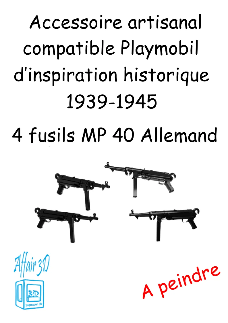 custom WW2 Playmobil (thème historique 1939-1945) - 4 MP 40 Allemand