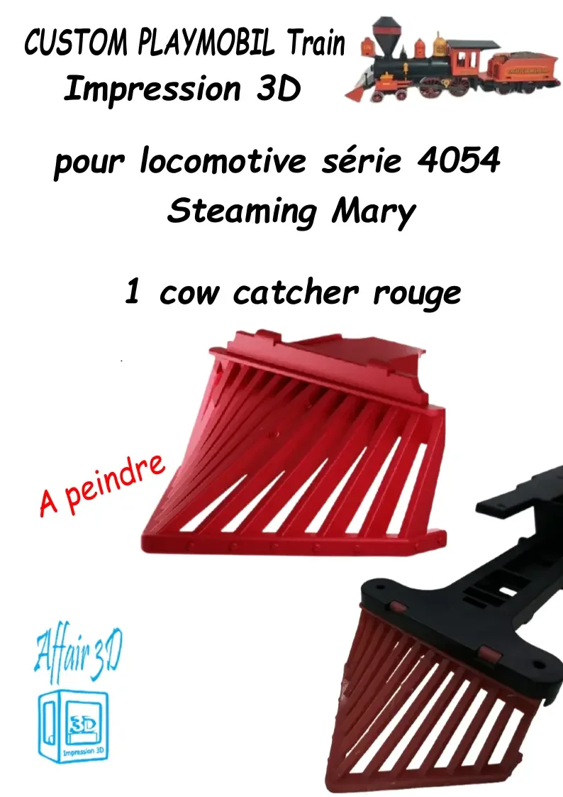 Custom compatible Playmobil train en 3D 4054 - 4032 - 1 cow catcher rouge