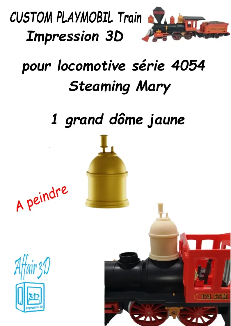 Custom compatible Playmobil train en 3D 4054 - 4032 - 1 grand dôme jaune
