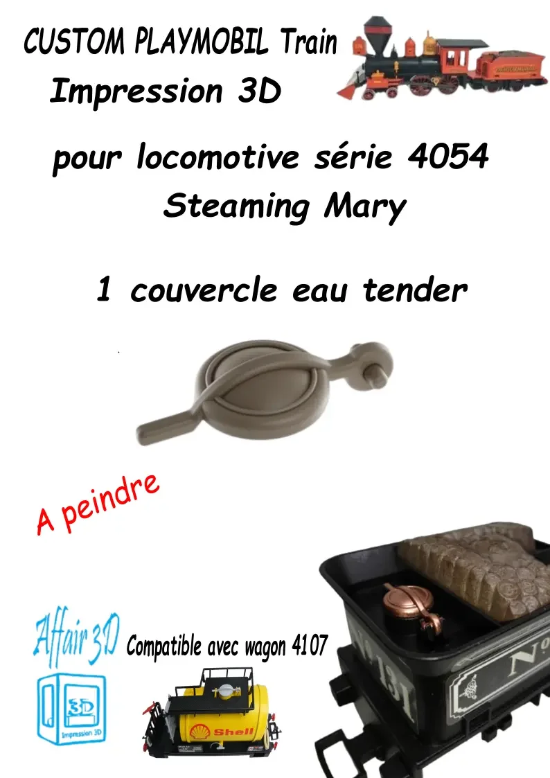 .Custom compatible Playmobil train en 3D 4054 - 4107 - 1 couvercle citerne