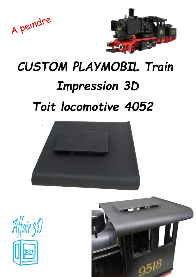Custom compatible Playmobil train 3D - toit compatible locomotive 4052 - 4031