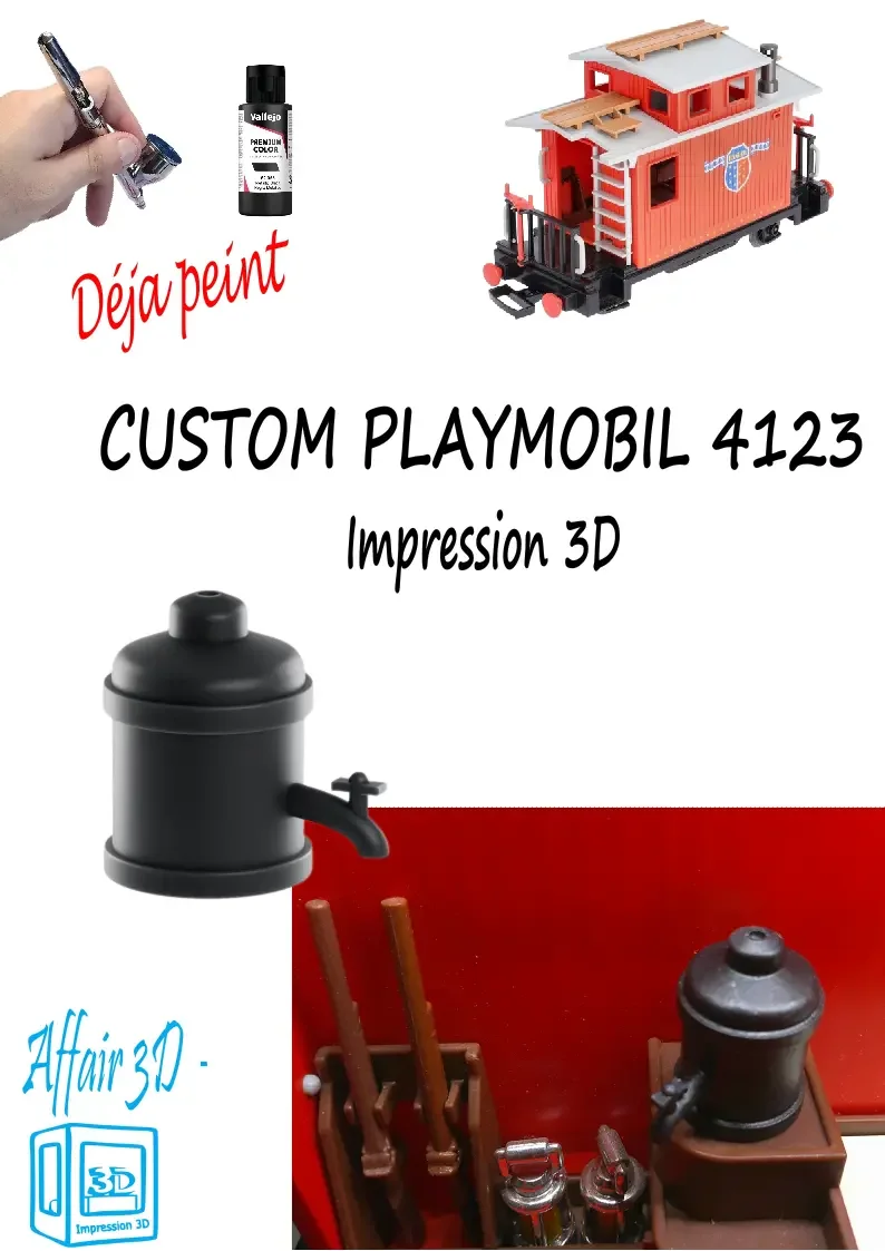 Custom compatible Playmobil train 3D - wagon 4123 - 1 tellière déjà peinte